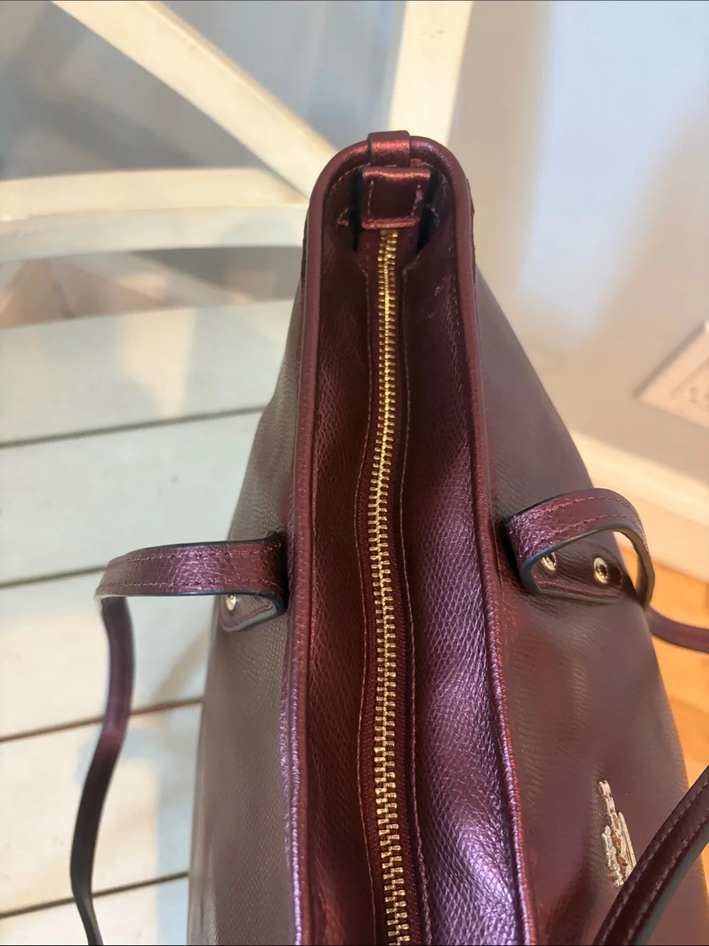 Coach City Zip Tote Leather Tote in Metallic Burgundy